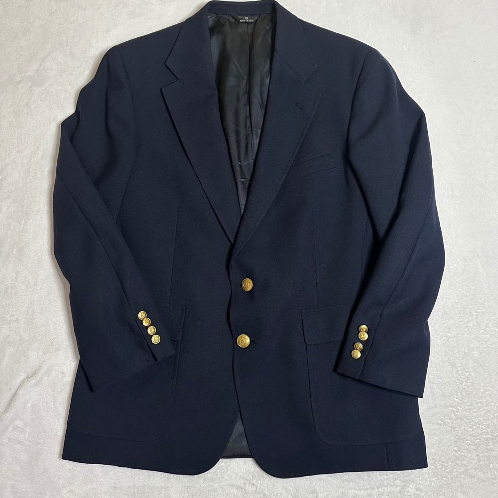 VTG Chaps Ralph Lauren Navy Blazer Gold Crest Buttons USA Made Men 44R Sportcoat